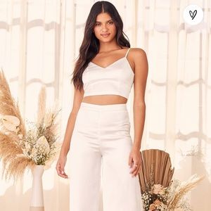 White Satin Two-piece Jumpsuit